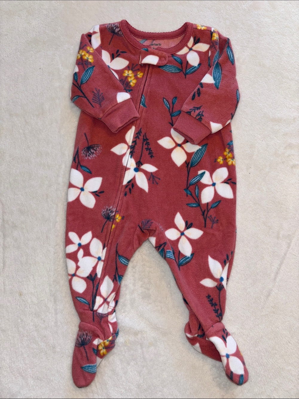 (2 for$10) carters Fleece Floral Footed One-Piece Sleeper - Dusty Rose sleeper